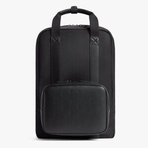 Monos Metro Backpack Commuter Travel Bag Black Nylon Vegan Leather Carry On Kit